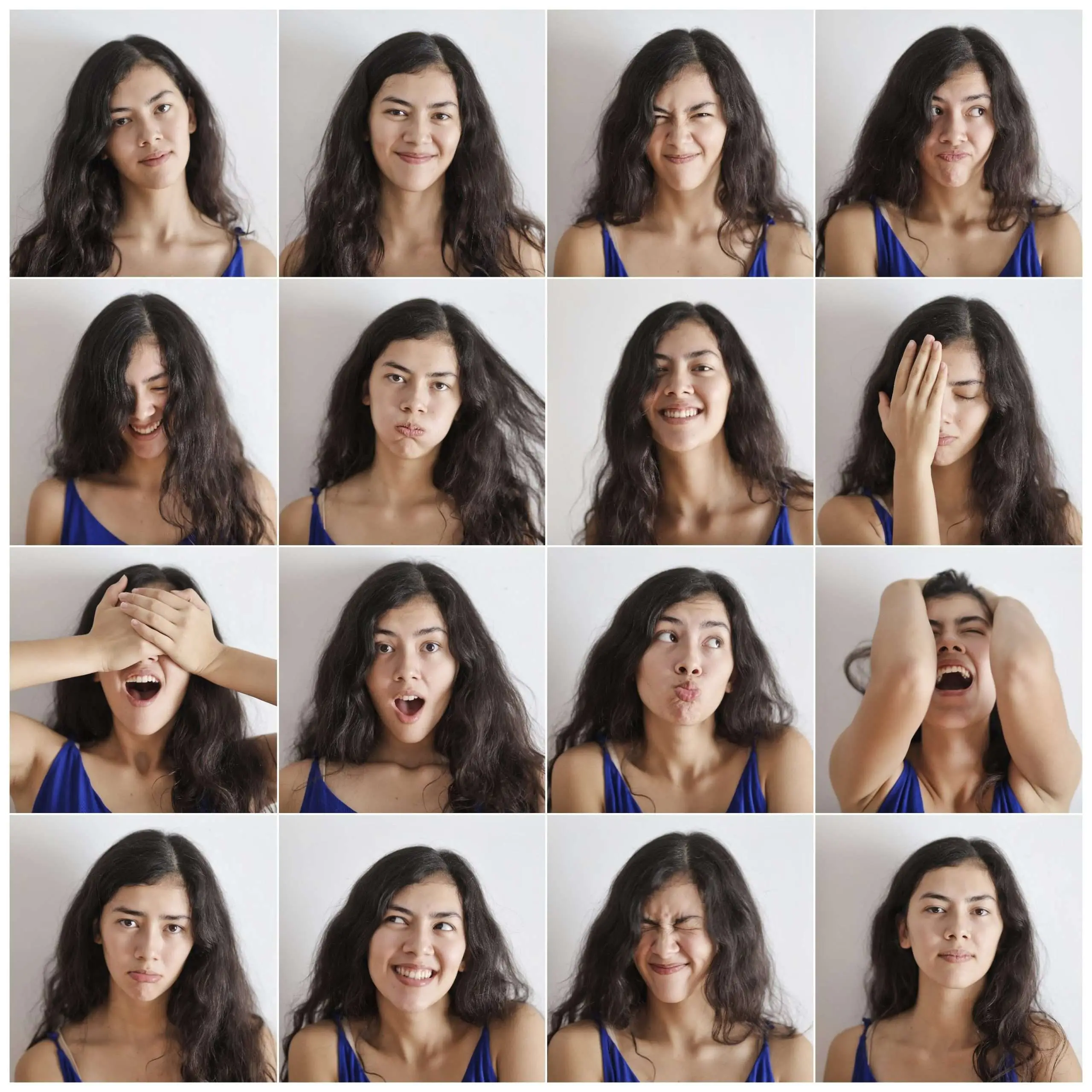 A woman with lots of portrait photo like a grid.