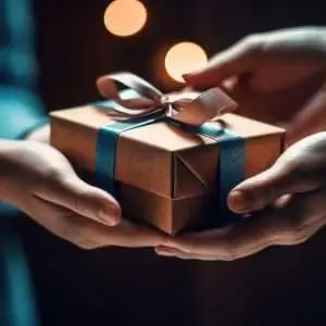 Two woman holding a gift box.