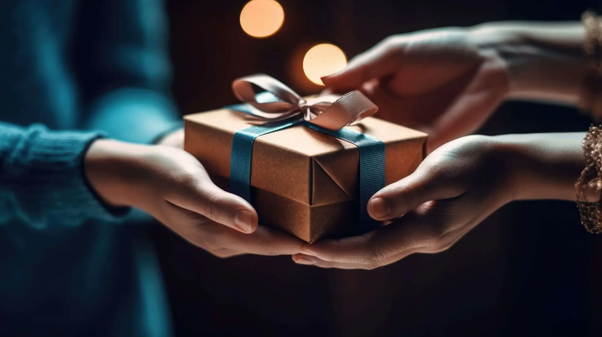 Two woman holding a gift box.